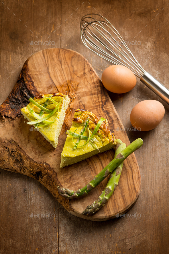 Home Made Paragus Flan Over Wood Stock Photo By Marcomayer Photodune